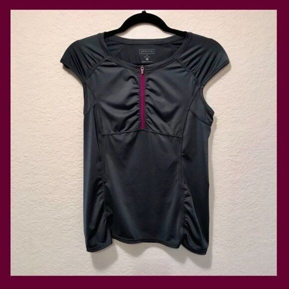 NWOT. Athleta gray Athletic Top with Zipper - Picture 1 of 11